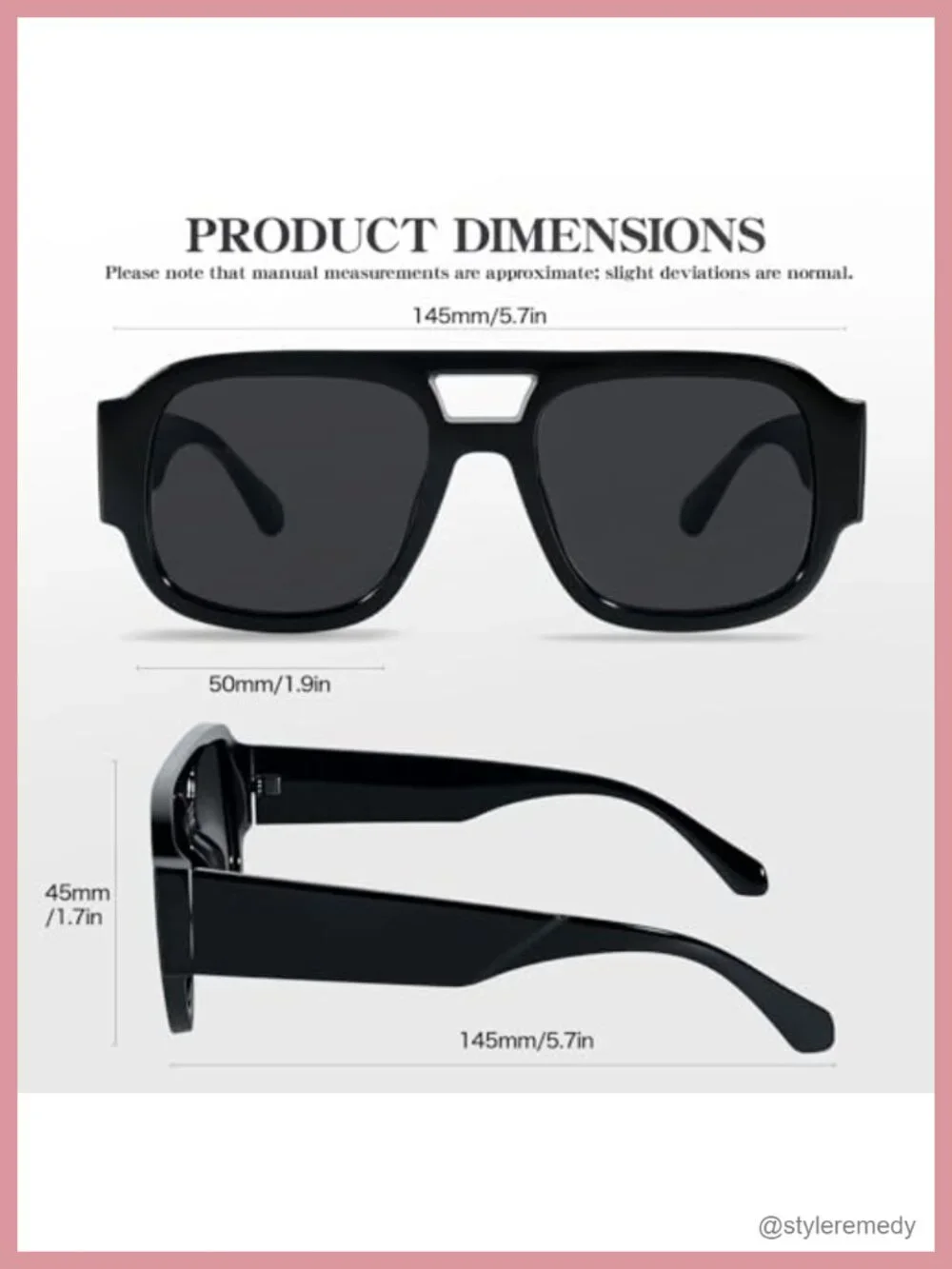 Oversized Square Aviator Sunglasses with Double Bridge Retro Chunky Frame Unisex